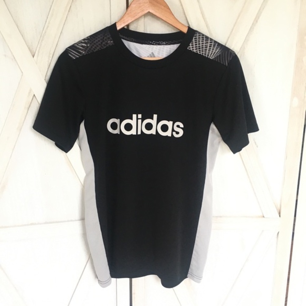 Adidas Graphic Logo Black Grey Crew Neck Short Sleeve Tee Shirt Unisex L 14/16